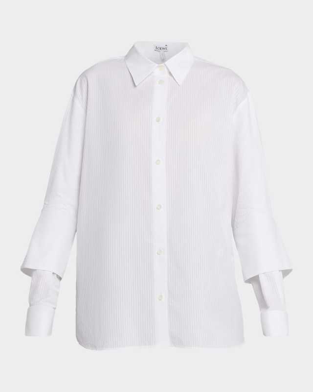 Striped Double-Sleeve Poplin Button-Down Shirt